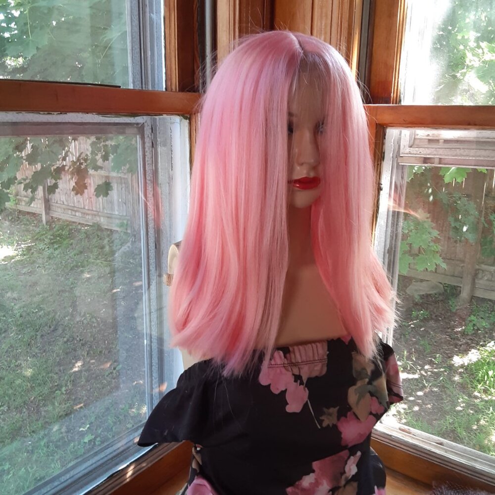 Bright pink lace front wig 16''